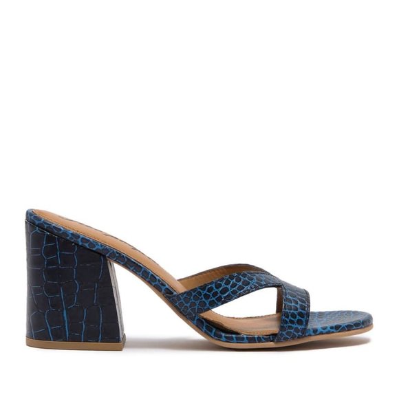 NWT Free People Charlie Block Heel Sandals Croc Blue - Picture 2 of 3